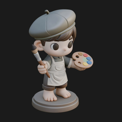 Chibi Painter Boy Statue Design 1 3D Print Model