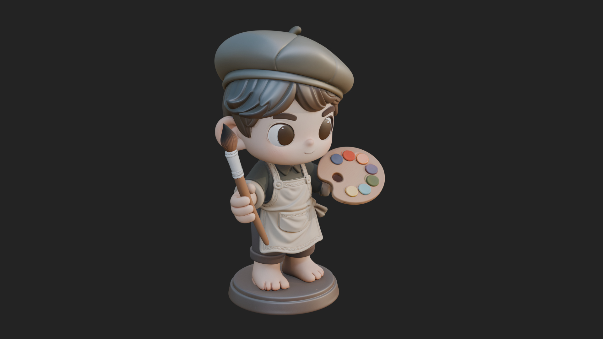 Chibi Painter Boy Statue Design 2 3D Print Model 3D Model