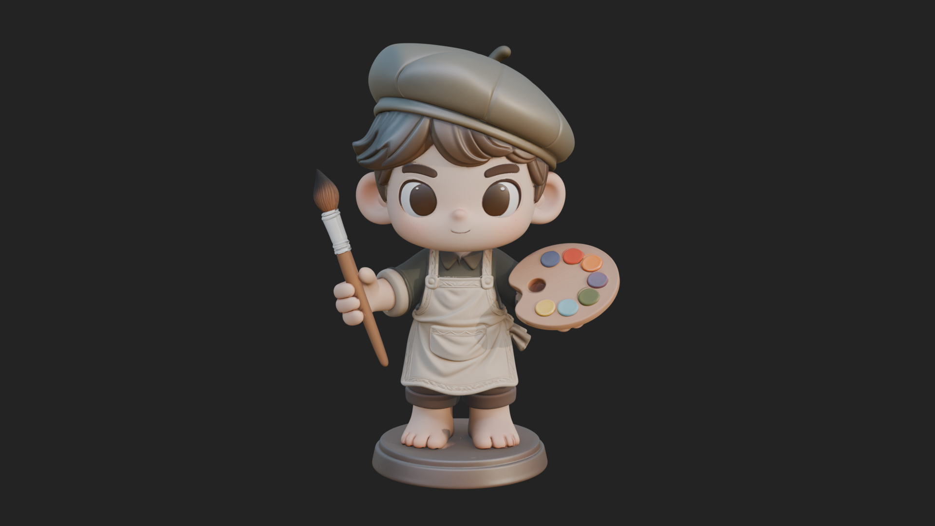 Chibi Painter Boy Statue Design 2 3D Print Model 3D Model
