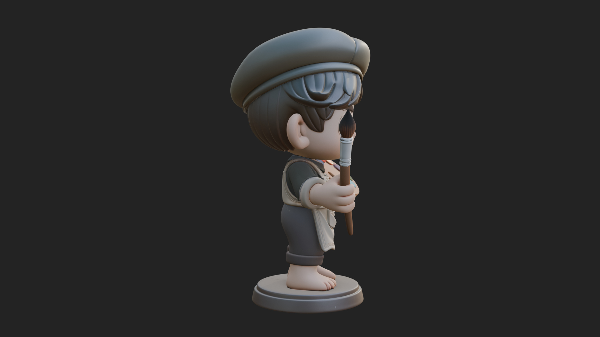 Chibi Painter Boy Statue Design 2 3D Print Model 3D Model