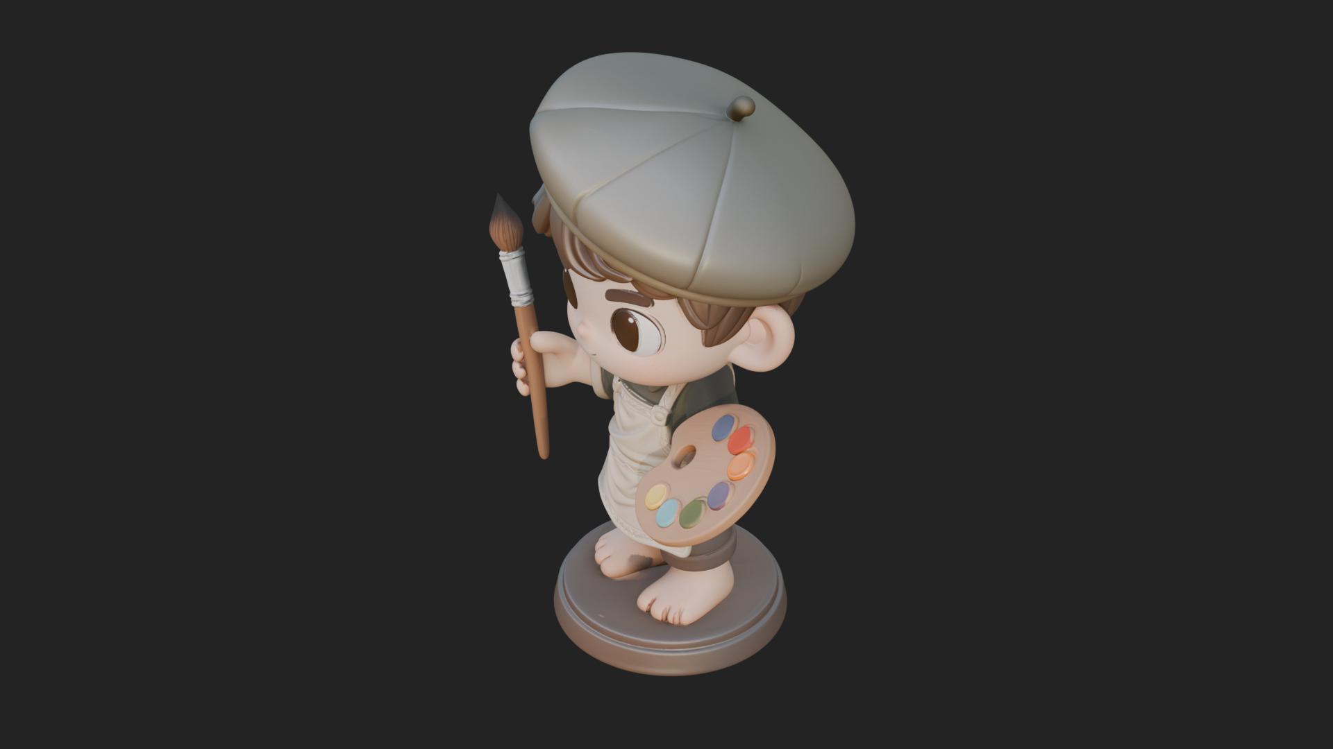 Chibi Painter Boy Statue Design 2 3D Print Model 3D Model