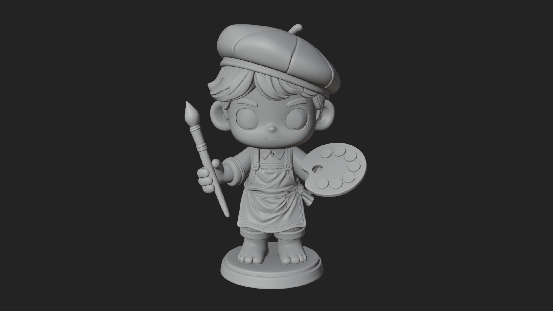 Chibi Painter Boy Statue Design 2 3D Print Model 3D Model
