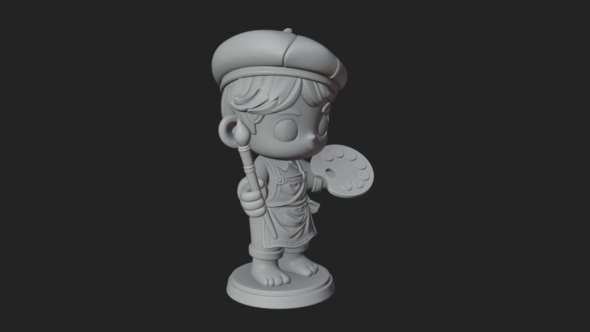 Chibi Painter Boy Statue Design 2 3D Print Model 3D Model
