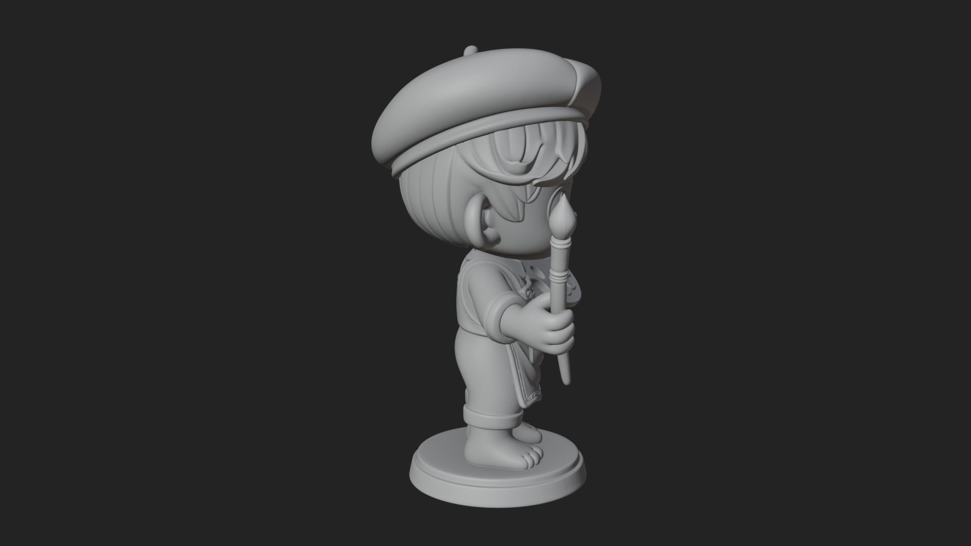 Chibi Painter Boy Statue Design 2 3D Print Model 3D Model