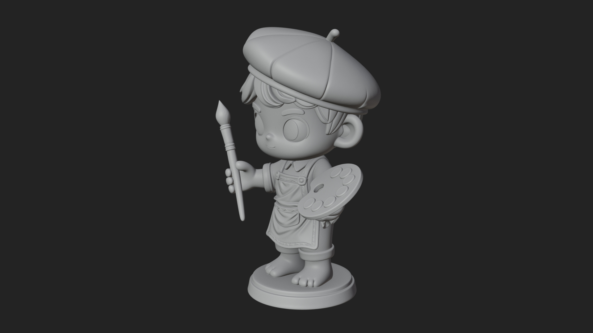 Chibi Painter Boy Statue Design 2 3D Print Model 3D Model
