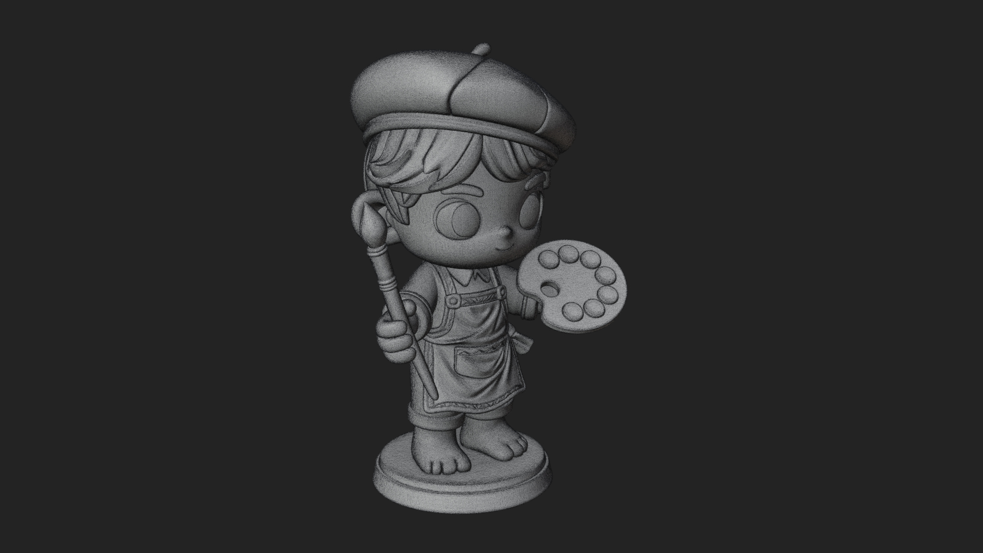 Chibi Painter Boy Statue Design 2 3D Print Model 3D Model