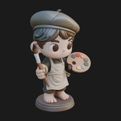 Chibi Painter Boy Statue Design 2 3D Print Model