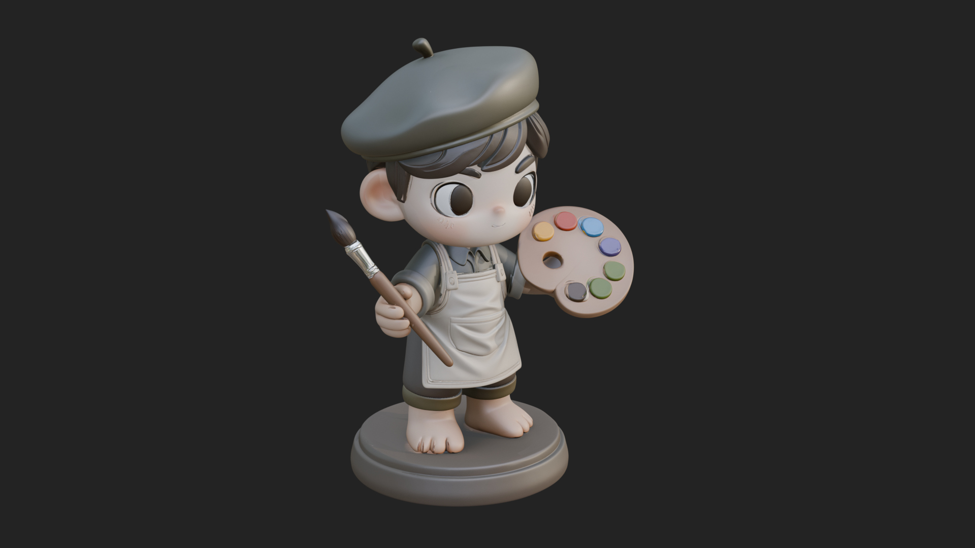 Chibi Painter Boy Statue Design 3 3D Print Model 3D Model