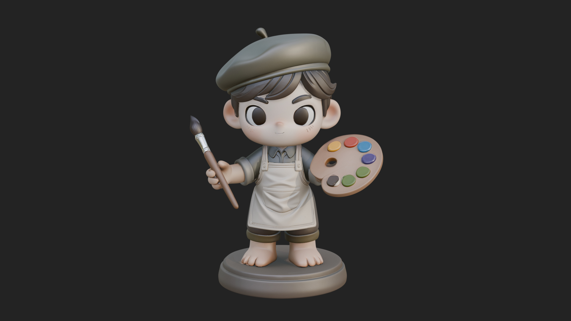 Chibi Painter Boy Statue Design 3 3D Print Model 3D Model