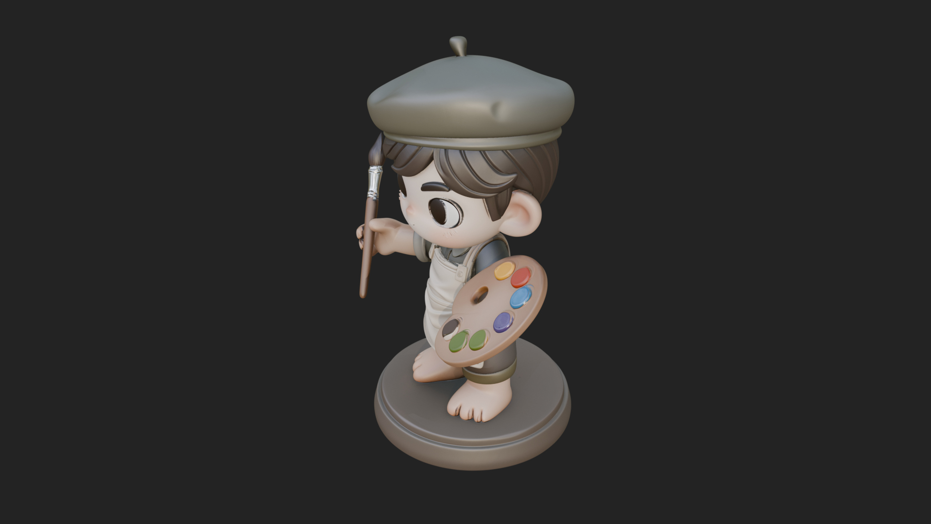 Chibi Painter Boy Statue Design 3 3D Print Model 3D Model