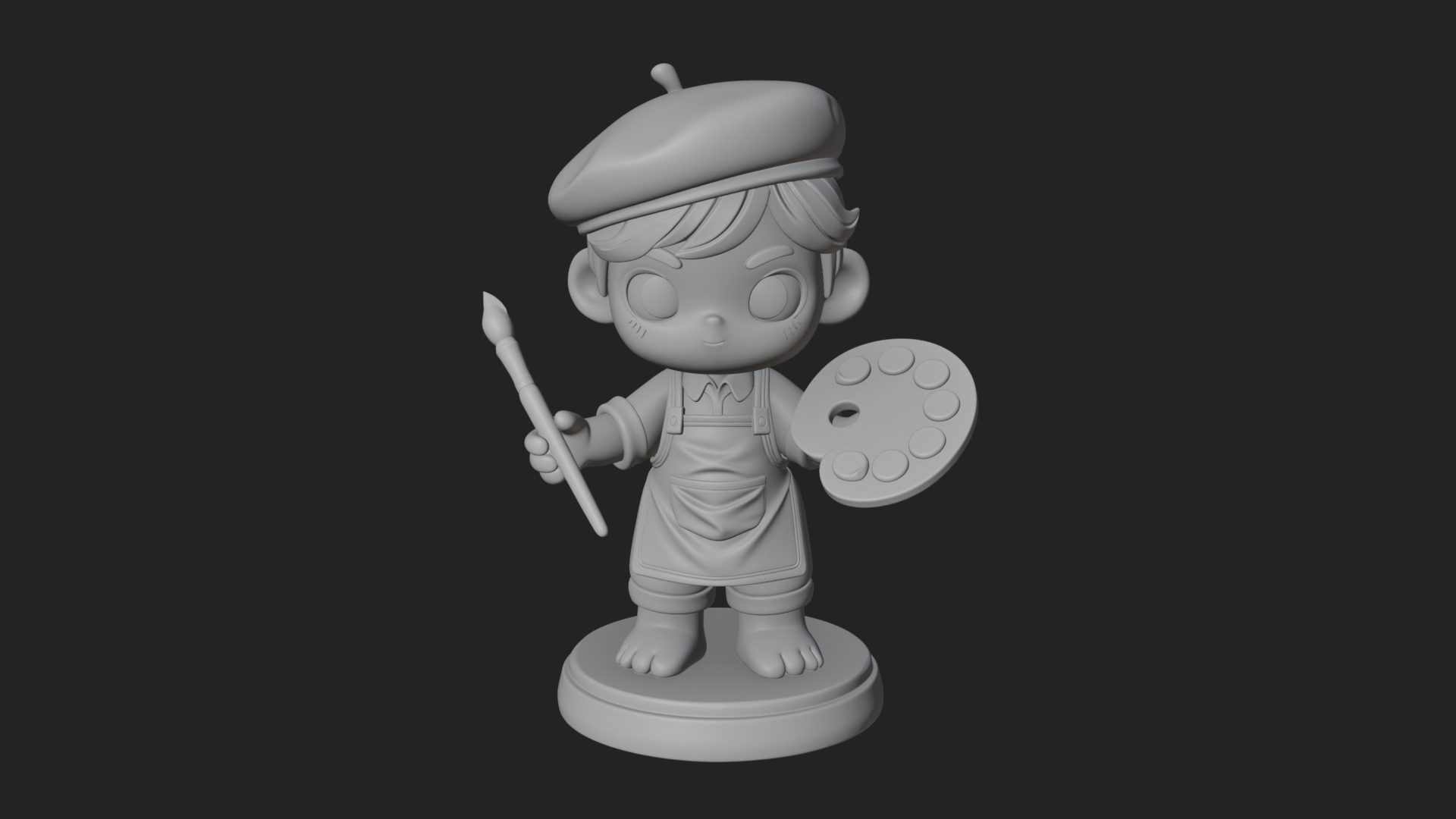 Chibi Painter Boy Statue Design 3 3D Print Model 3D Model