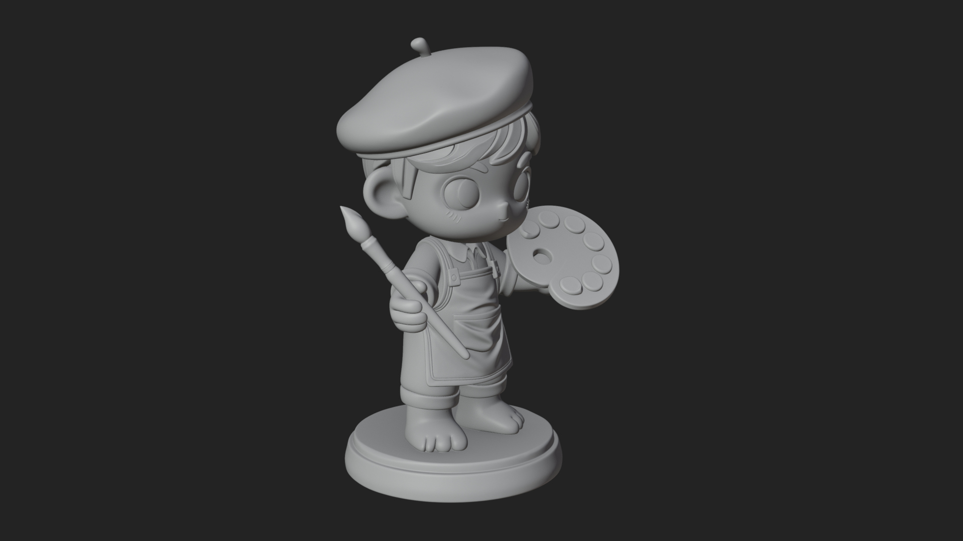 Chibi Painter Boy Statue Design 3 3D Print Model 3D Model