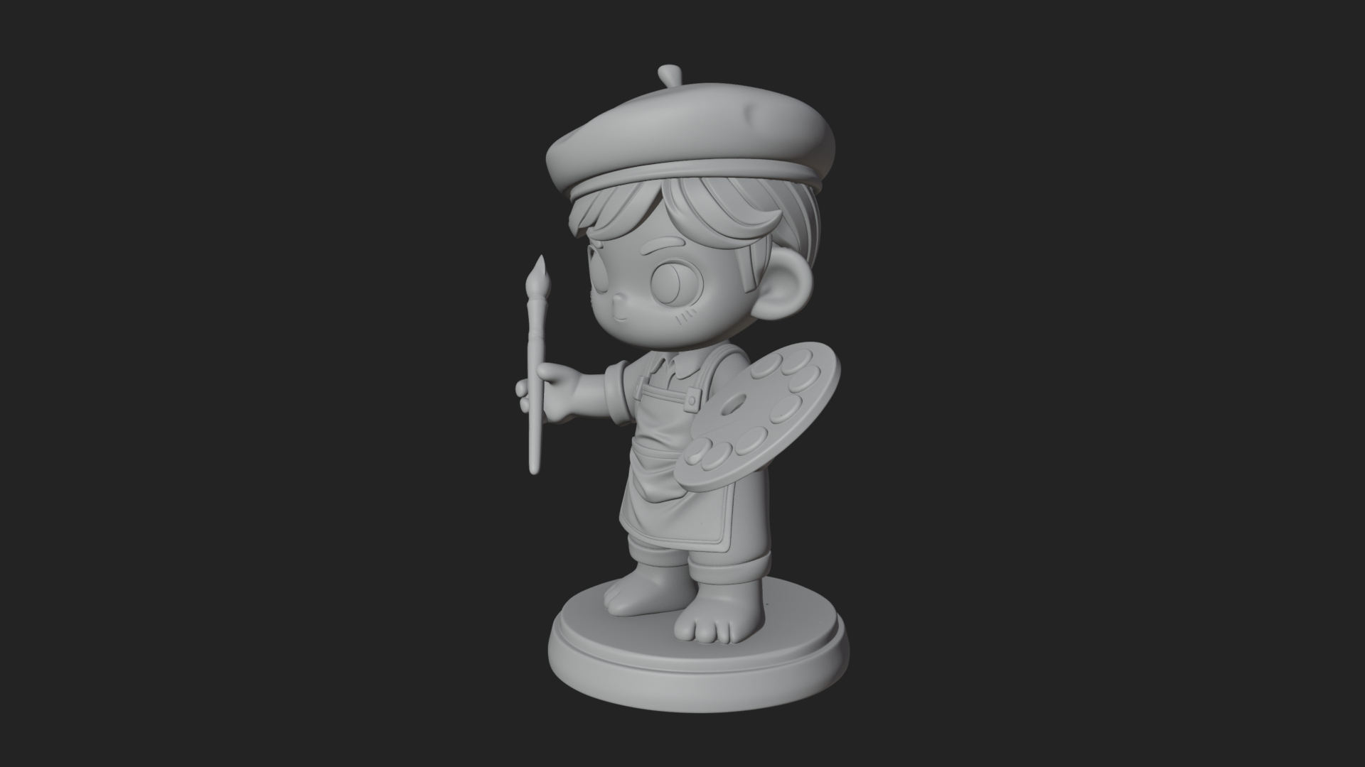 Chibi Painter Boy Statue Design 3 3D Print Model 3D Model