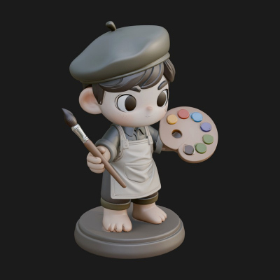 Chibi Painter Boy Statue Design 3 3D Print Model