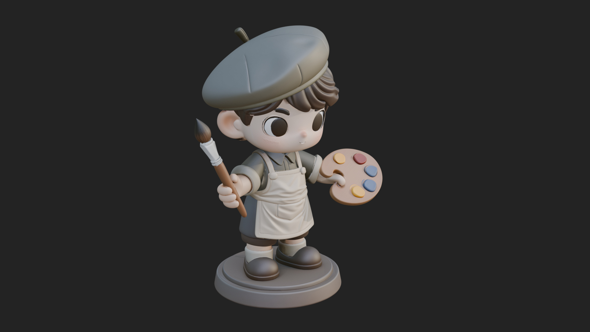 Chibi Painter Boy Statue Design 4 3D Print Model 3D Model