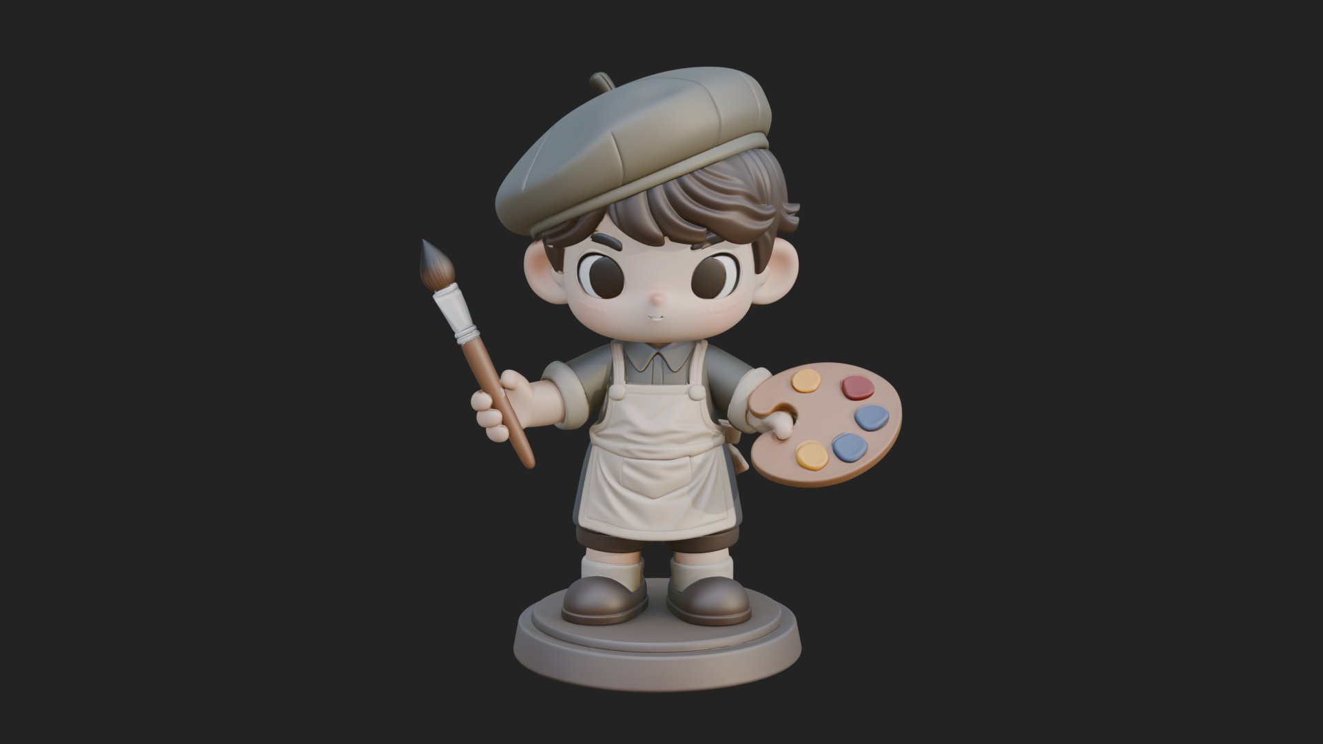 Chibi Painter Boy Statue Design 4 3D Print Model 3D Model