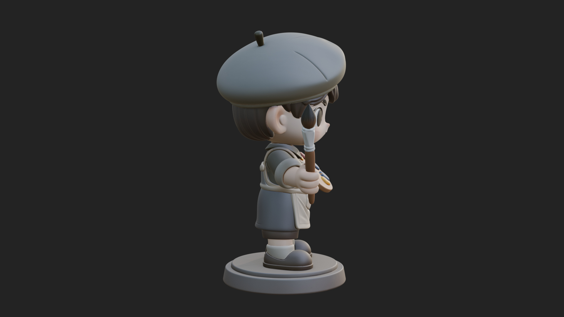 Chibi Painter Boy Statue Design 4 3D Print Model 3D Model