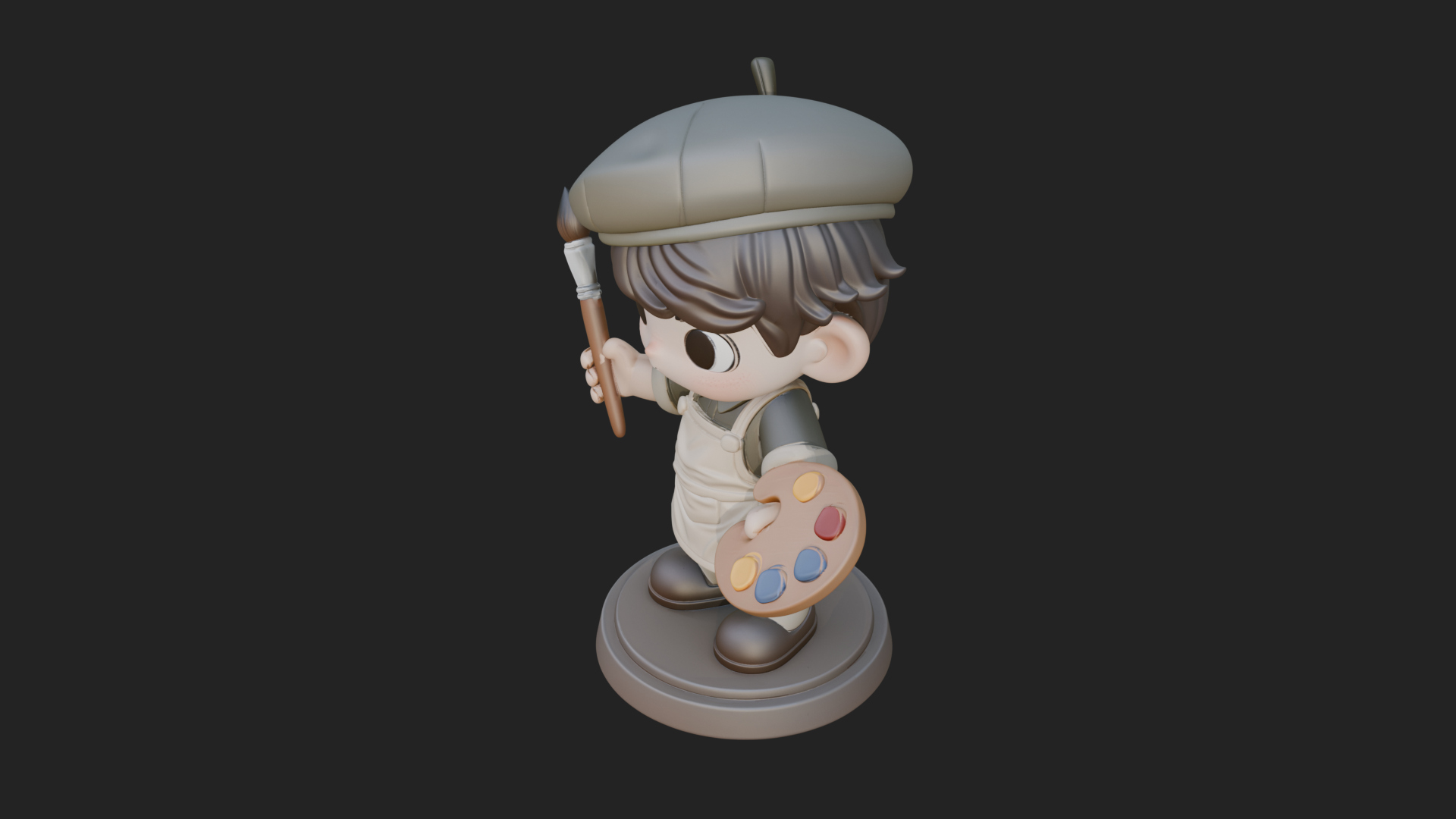 Chibi Painter Boy Statue Design 4 3D Print Model 3D Model