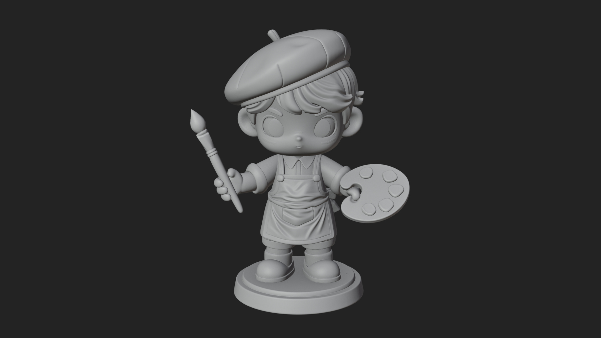 Chibi Painter Boy Statue Design 4 3D Print Model 3D Model