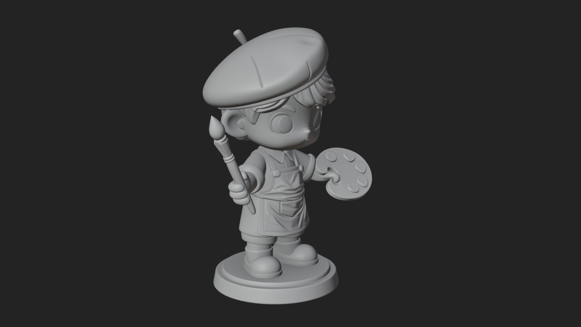 Chibi Painter Boy Statue Design 4 3D Print Model 3D Model