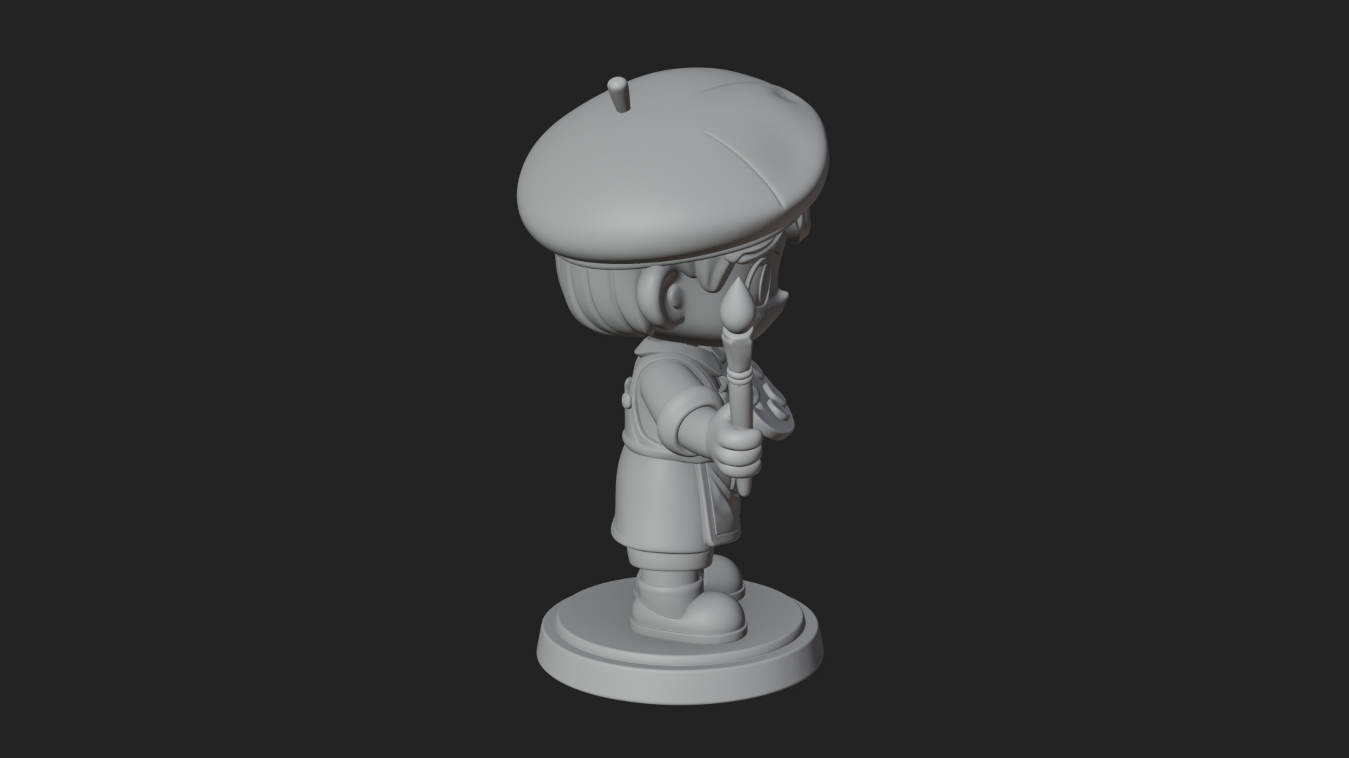 Chibi Painter Boy Statue Design 4 3D Print Model 3D Model