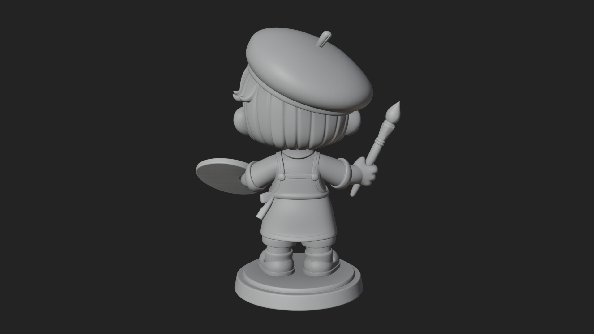 Chibi Painter Boy Statue Design 4 3D Print Model 3D Model