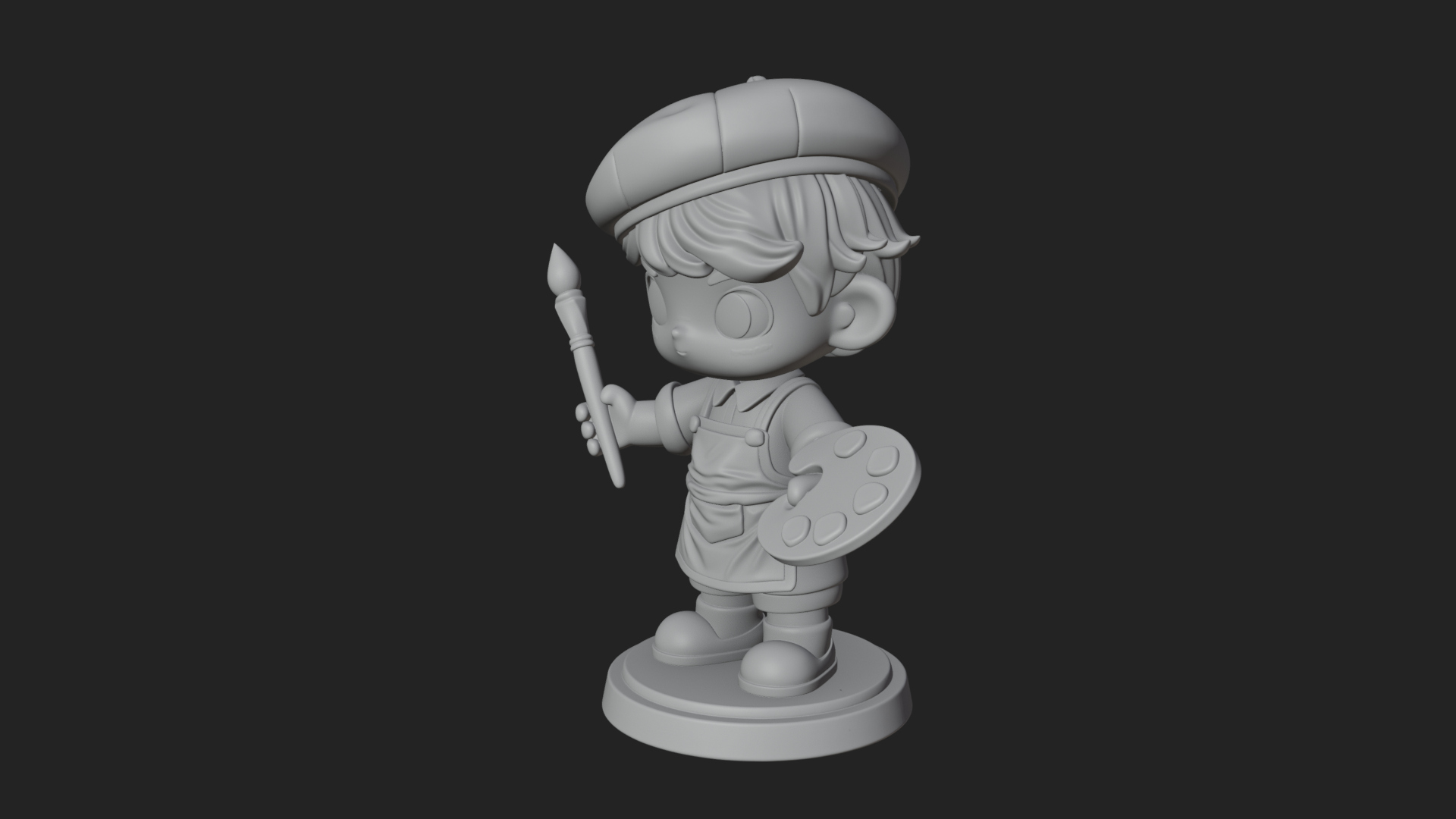 Chibi Painter Boy Statue Design 4 3D Print Model 3D Model