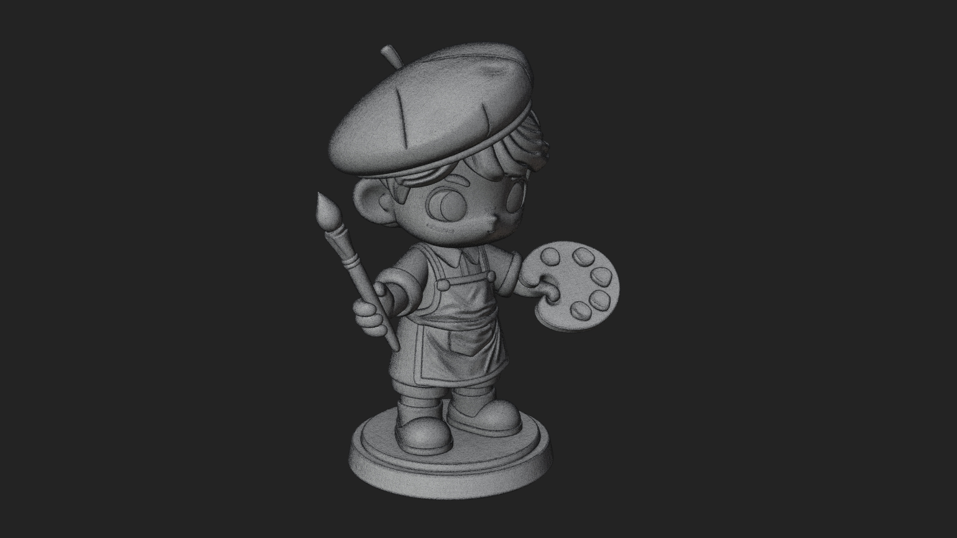 Chibi Painter Boy Statue Design 4 3D Print Model 3D Model