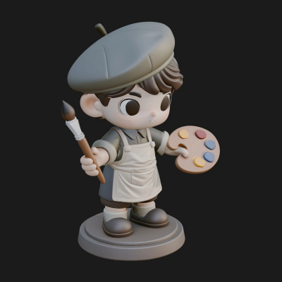 Chibi Painter Boy Statue Design 4 3D Print Model