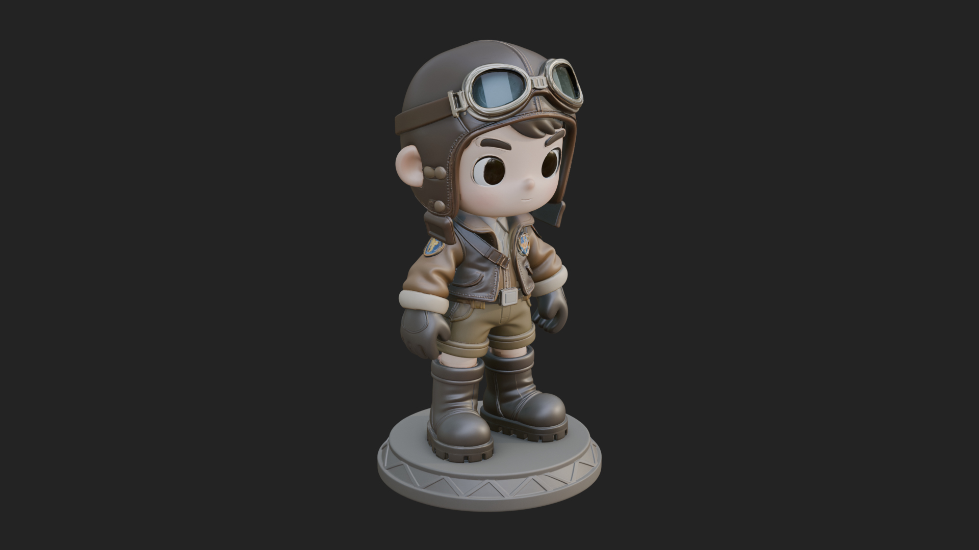 Chibi Pilot Boy With Goggles Statue Design 1 3D Print Model 3D Model