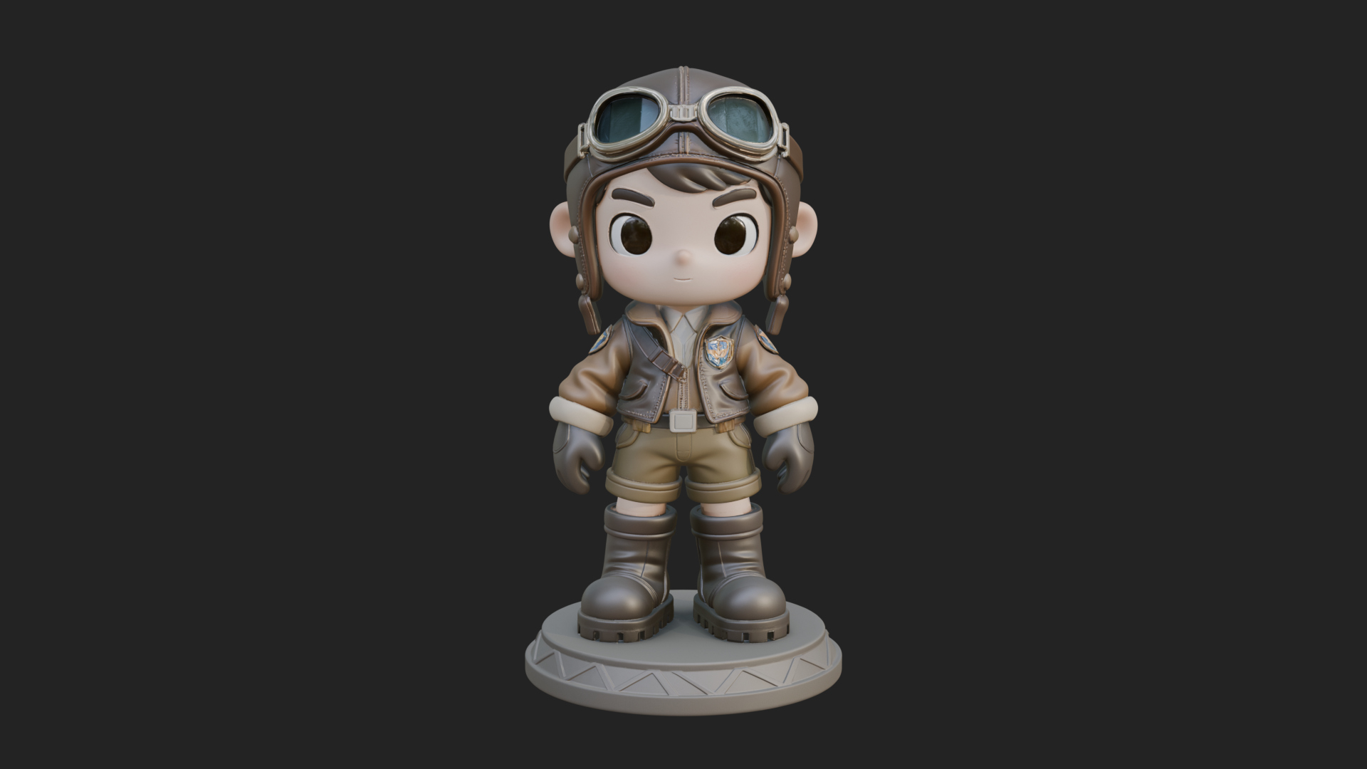 Chibi Pilot Boy With Goggles Statue Design 1 3D Print Model 3D Model