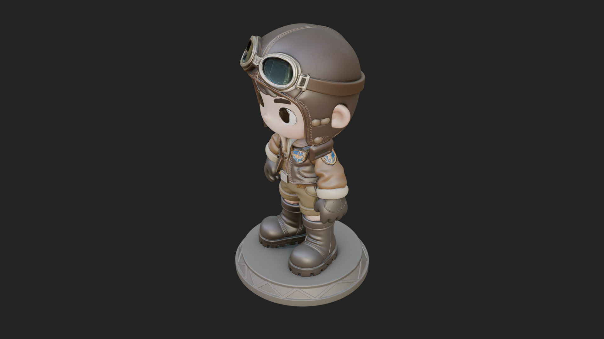 Chibi Pilot Boy With Goggles Statue Design 1 3D Print Model 3D Model