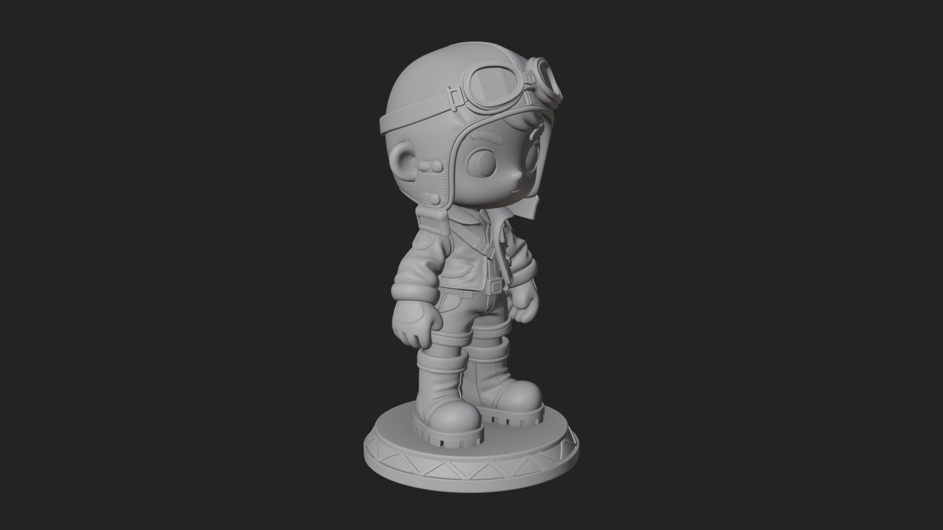 Chibi Pilot Boy With Goggles Statue Design 1 3D Print Model 3D Model