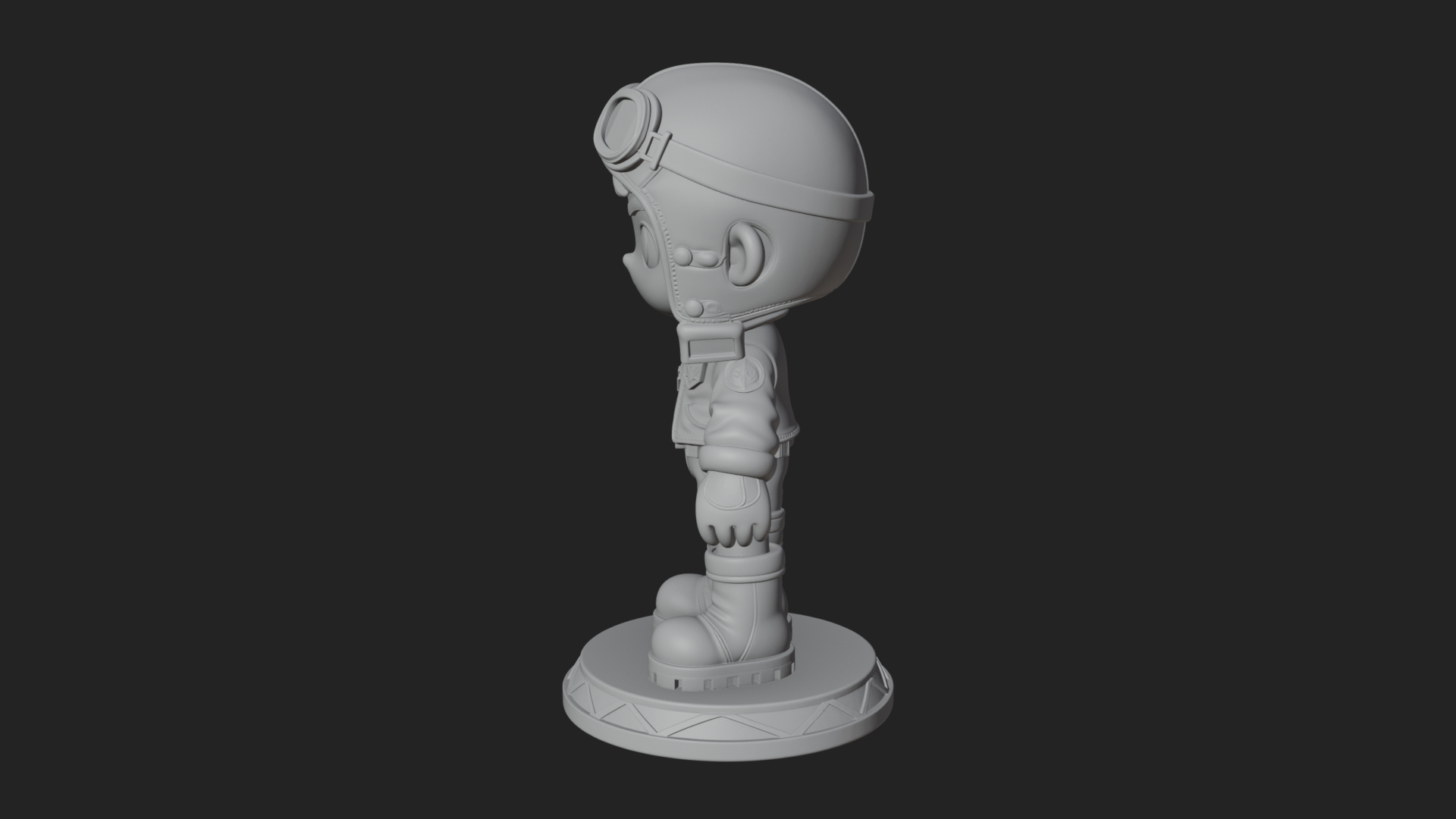 Chibi Pilot Boy With Goggles Statue Design 1 3D Print Model 3D Model