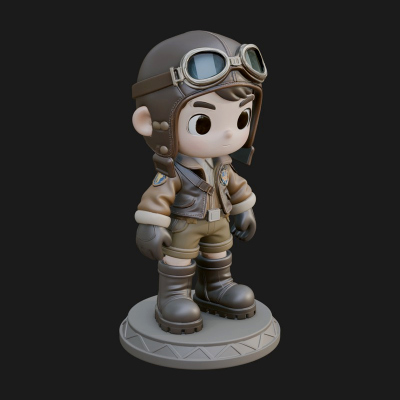 Chibi Pilot Boy With Goggles Statue Design 1 3D Print Model