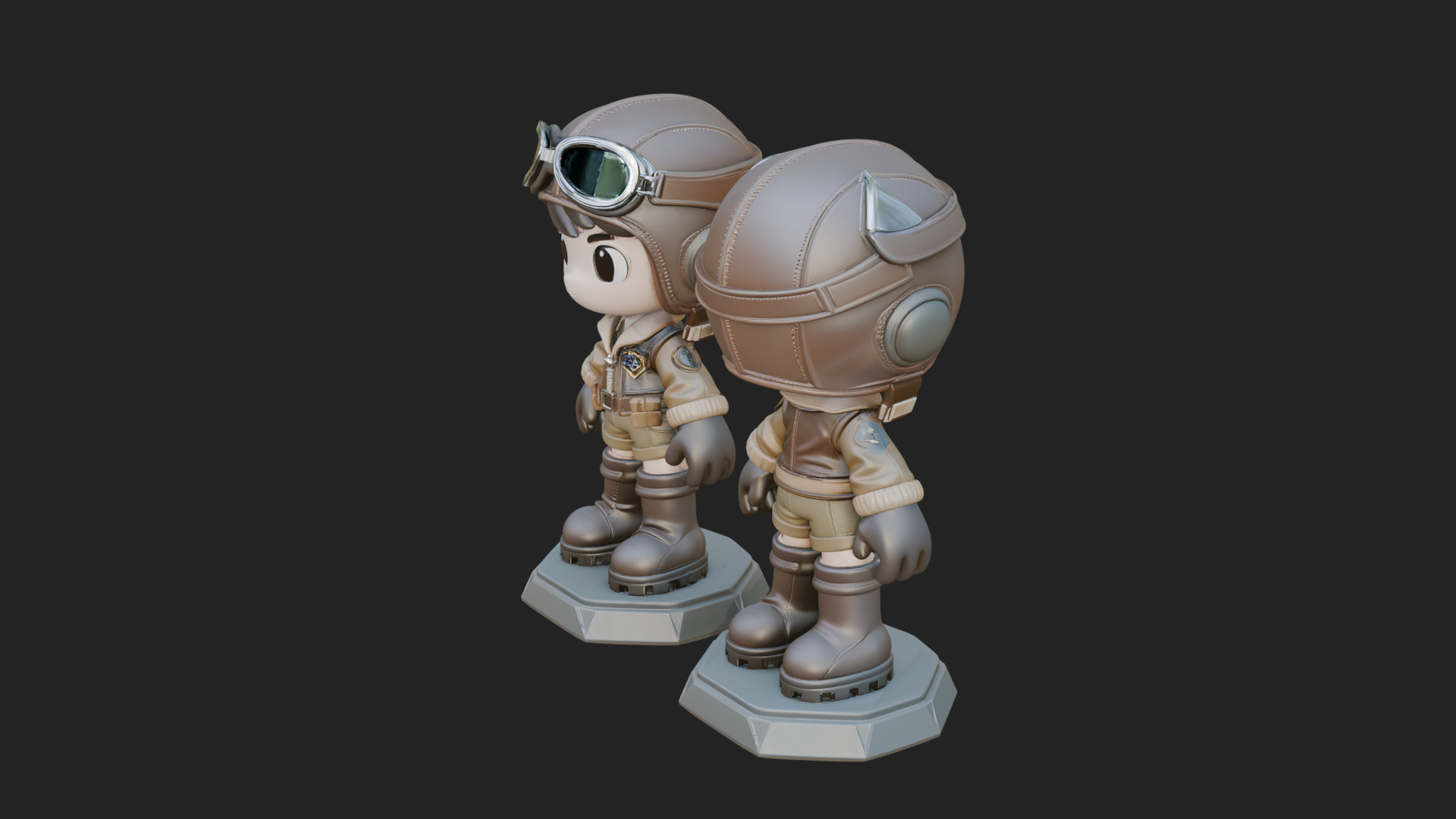 Chibi Pilot Boy With Goggles Statue Design 2 3D Print Model 3D Model