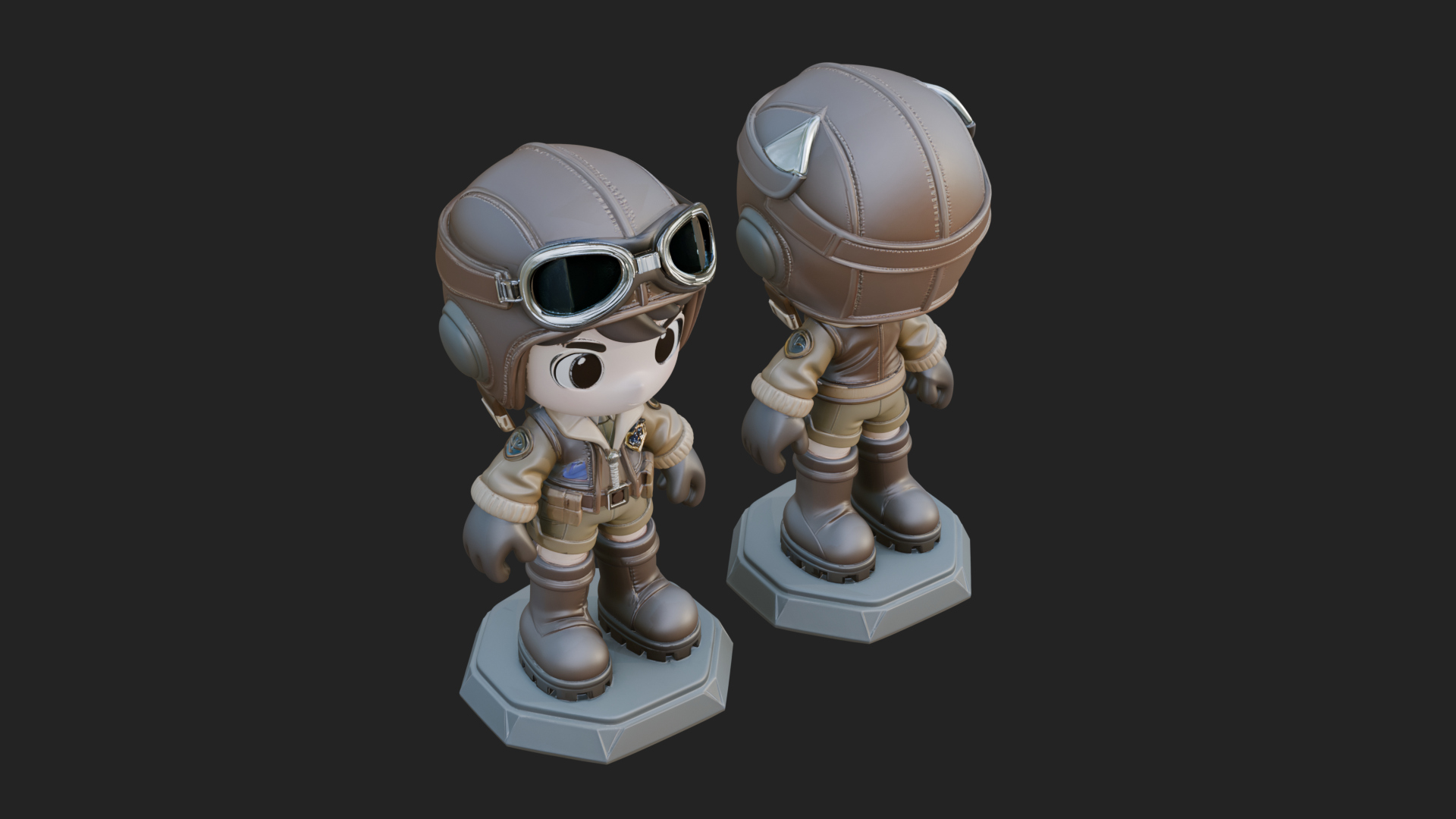 Chibi Pilot Boy With Goggles Statue Design 2 3D Print Model 3D Model
