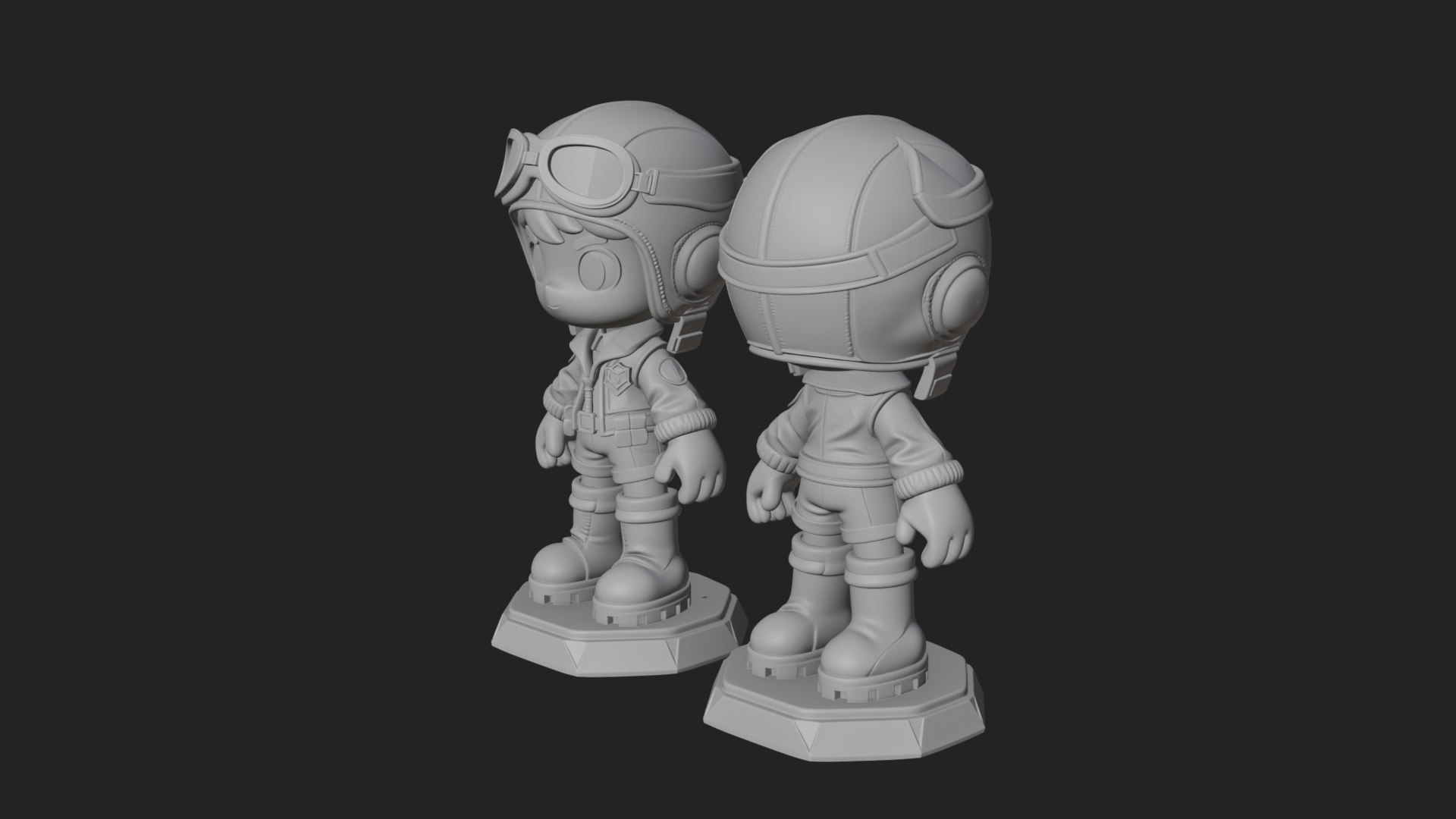 Chibi Pilot Boy With Goggles Statue Design 2 3D Print Model 3D Model