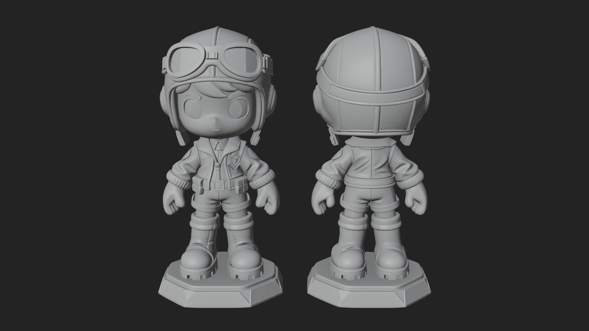 Chibi Pilot Boy With Goggles Statue Design 2 3D Print Model 3D Model