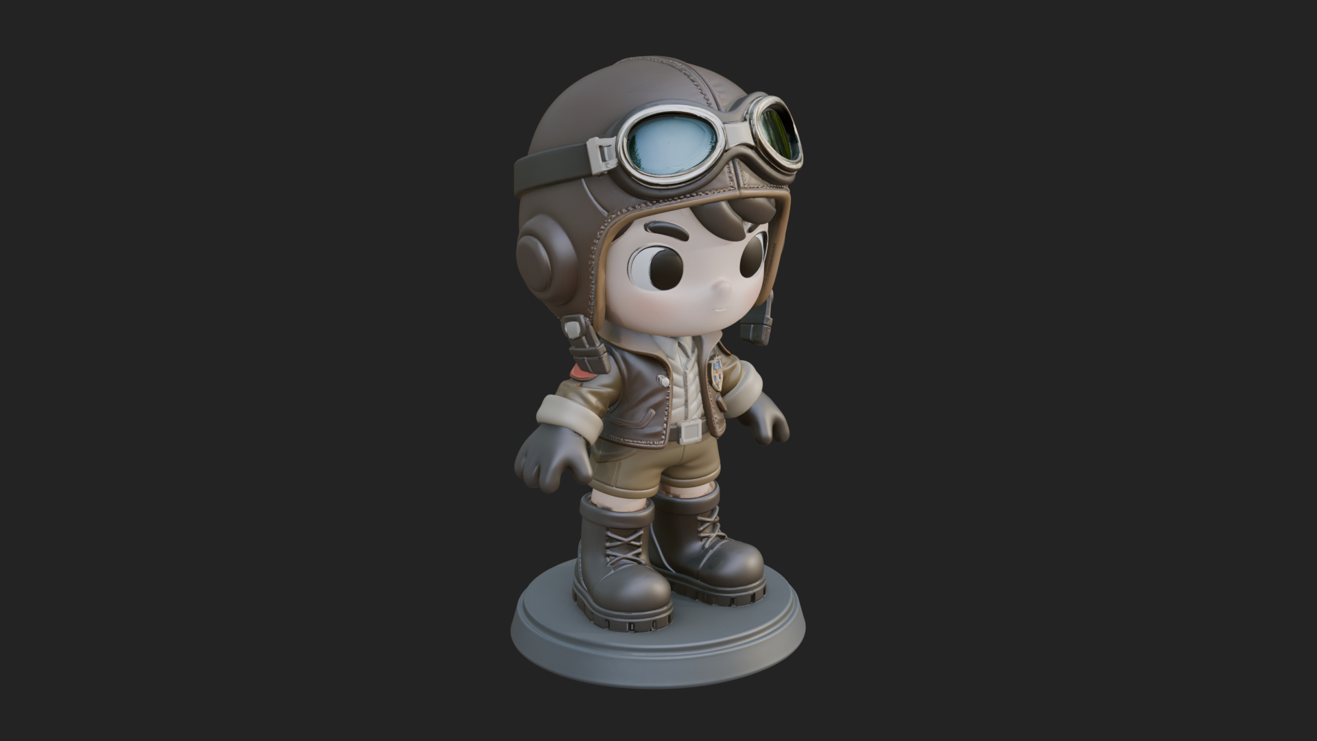 Chibi Pilot Boy With Goggles Statue Design 3 3D Print Model 3D Model