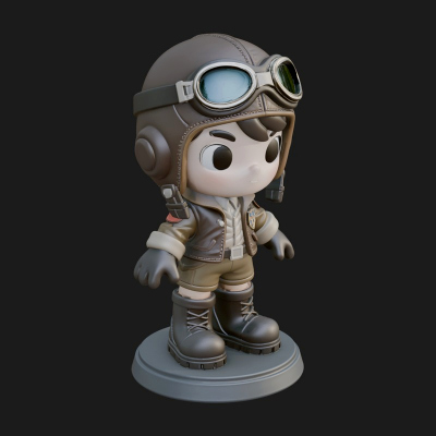 Chibi Pilot Boy With Goggles Statue Design 3 3D Print Model