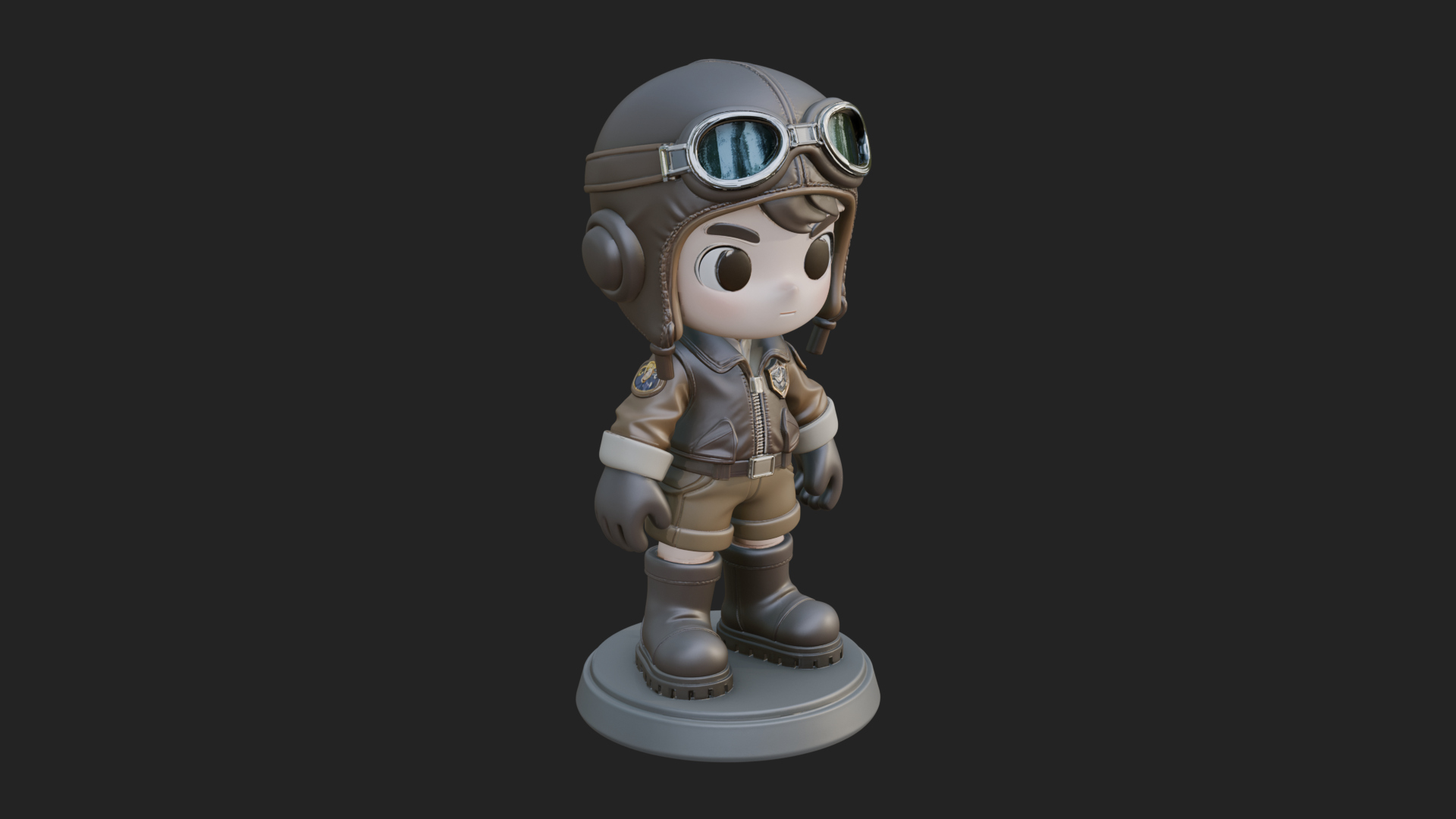 Chibi Pilot Boy With Goggles Statue Design 4 3D Print Model 3D Model