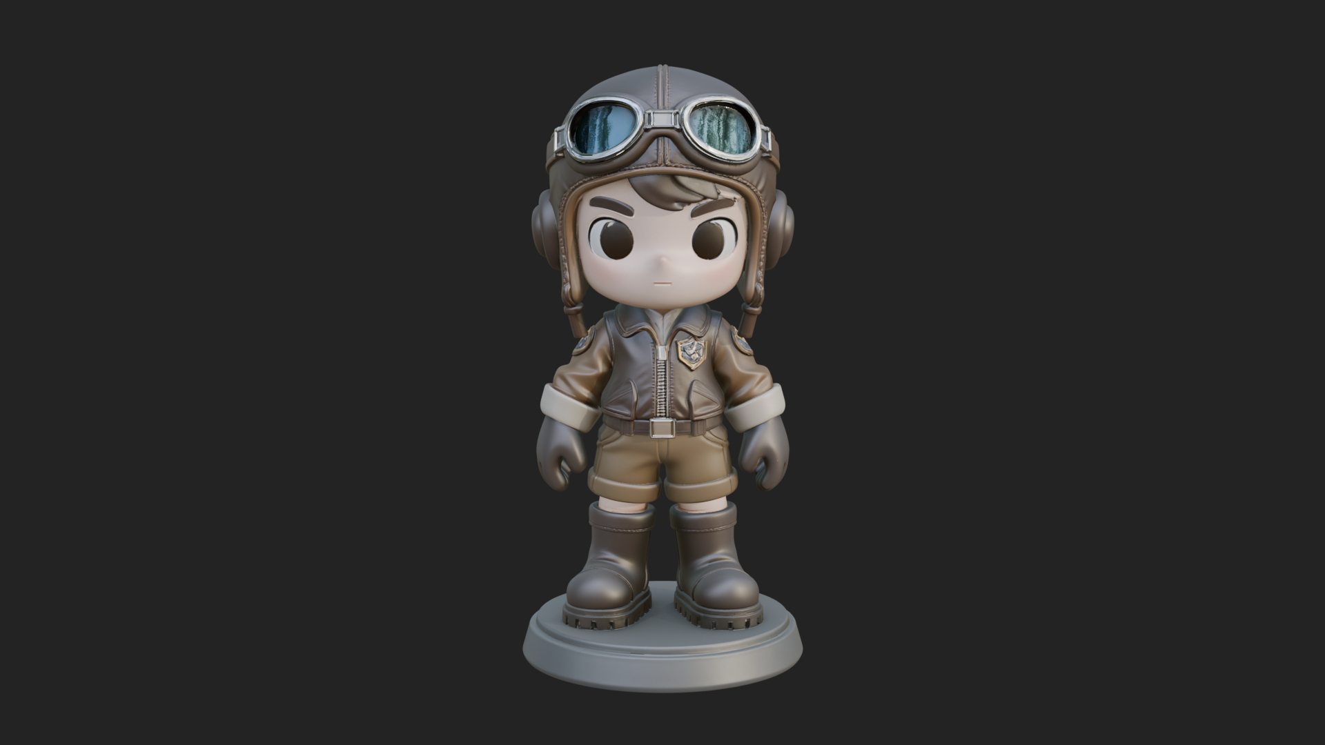 Chibi Pilot Boy With Goggles Statue Design 4 3D Print Model 3D Model