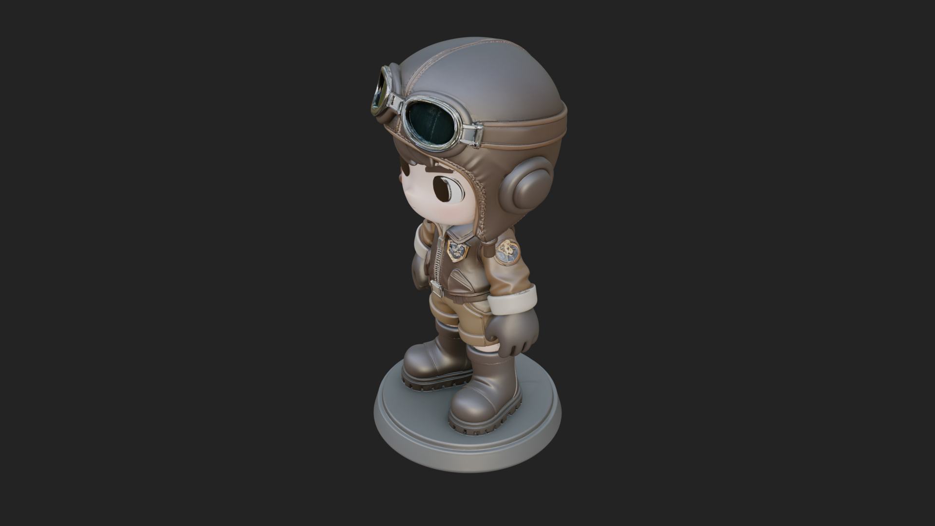 Chibi Pilot Boy With Goggles Statue Design 4 3D Print Model 3D Model