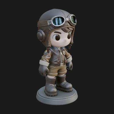 Chibi Pilot Boy With Goggles Statue Design 4 3D Print Model