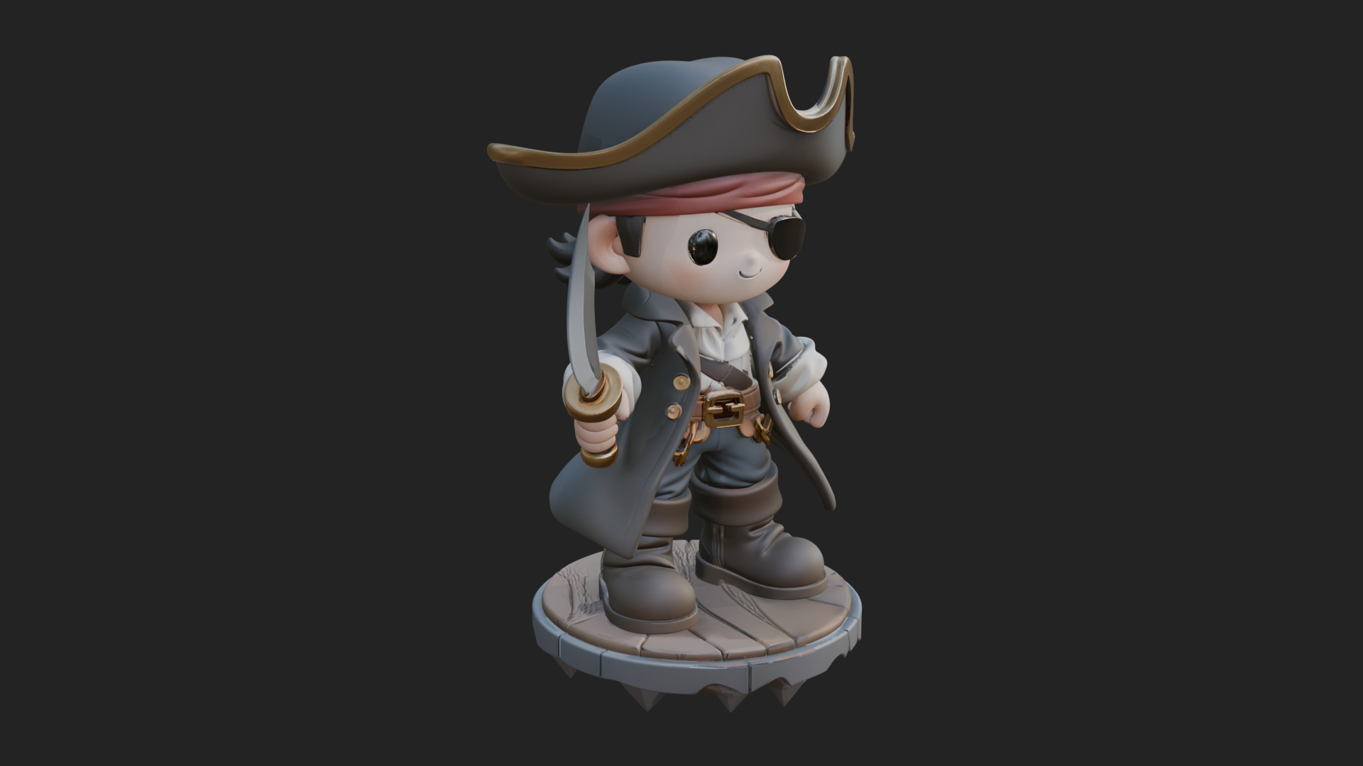 Chibi Pirate Captain Statue Design 1 3D Print Model 3D Model