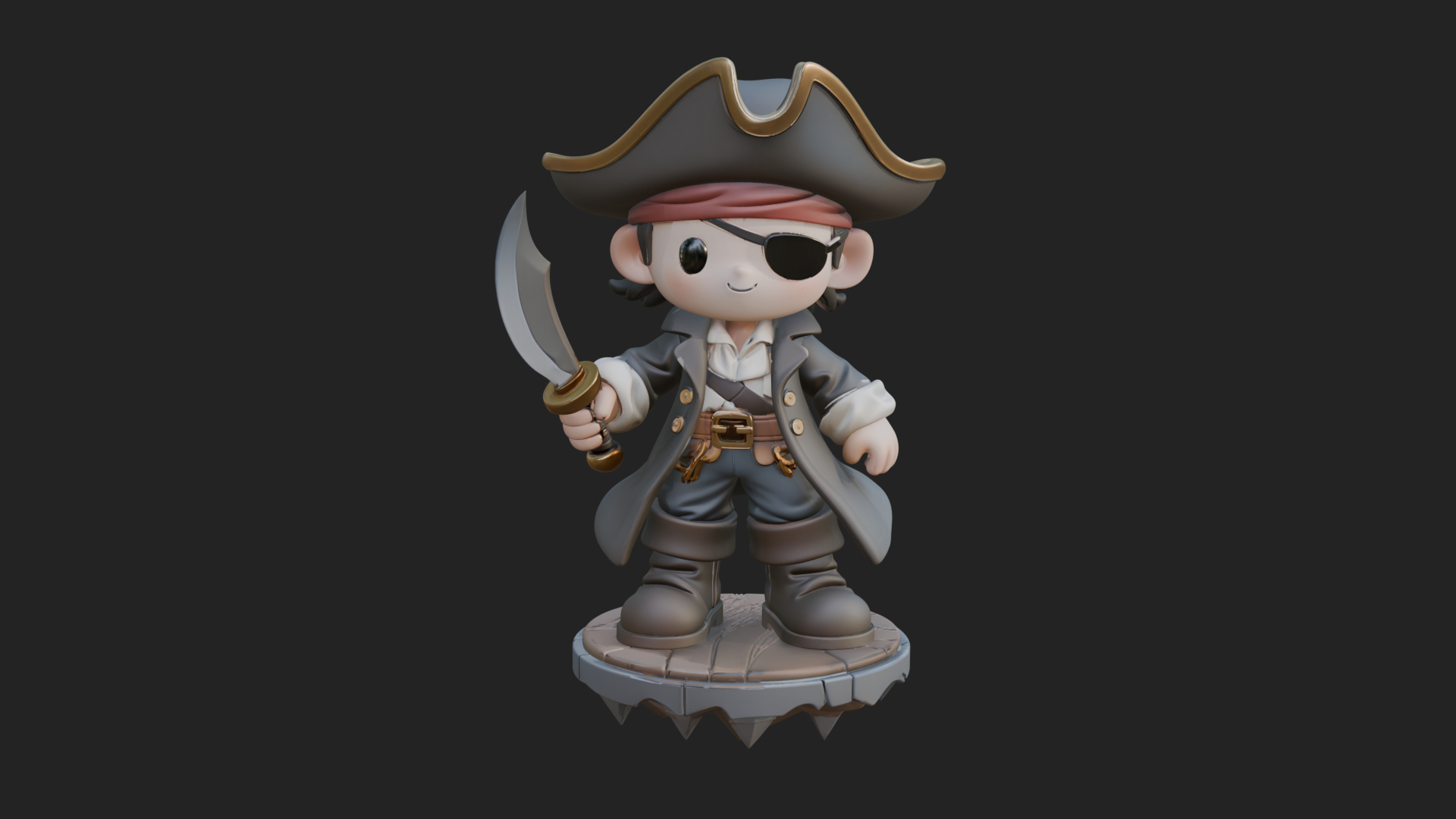 Chibi Pirate Captain Statue Design 1 3D Print Model 3D Model