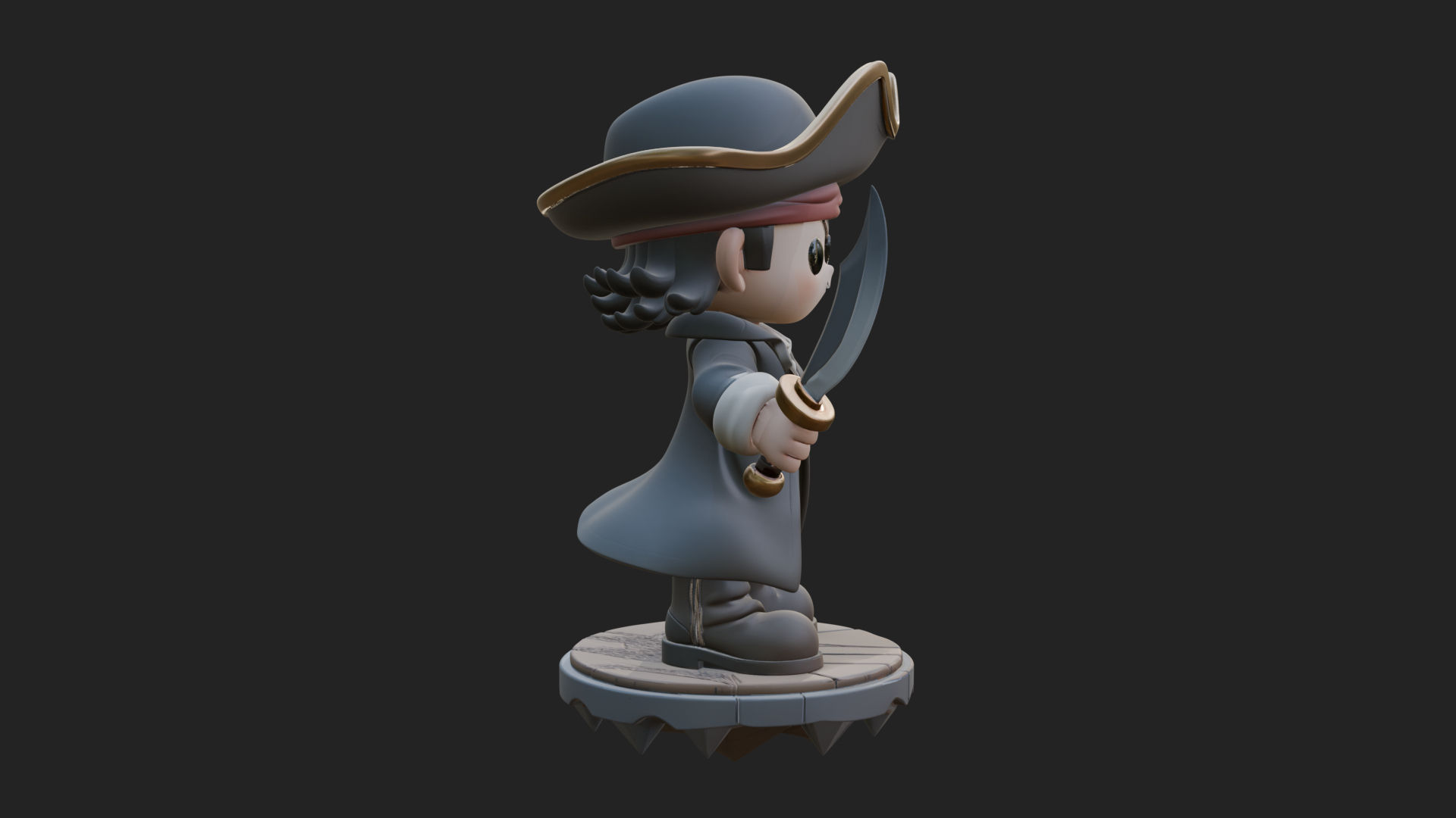 Chibi Pirate Captain Statue Design 1 3D Print Model 3D Model