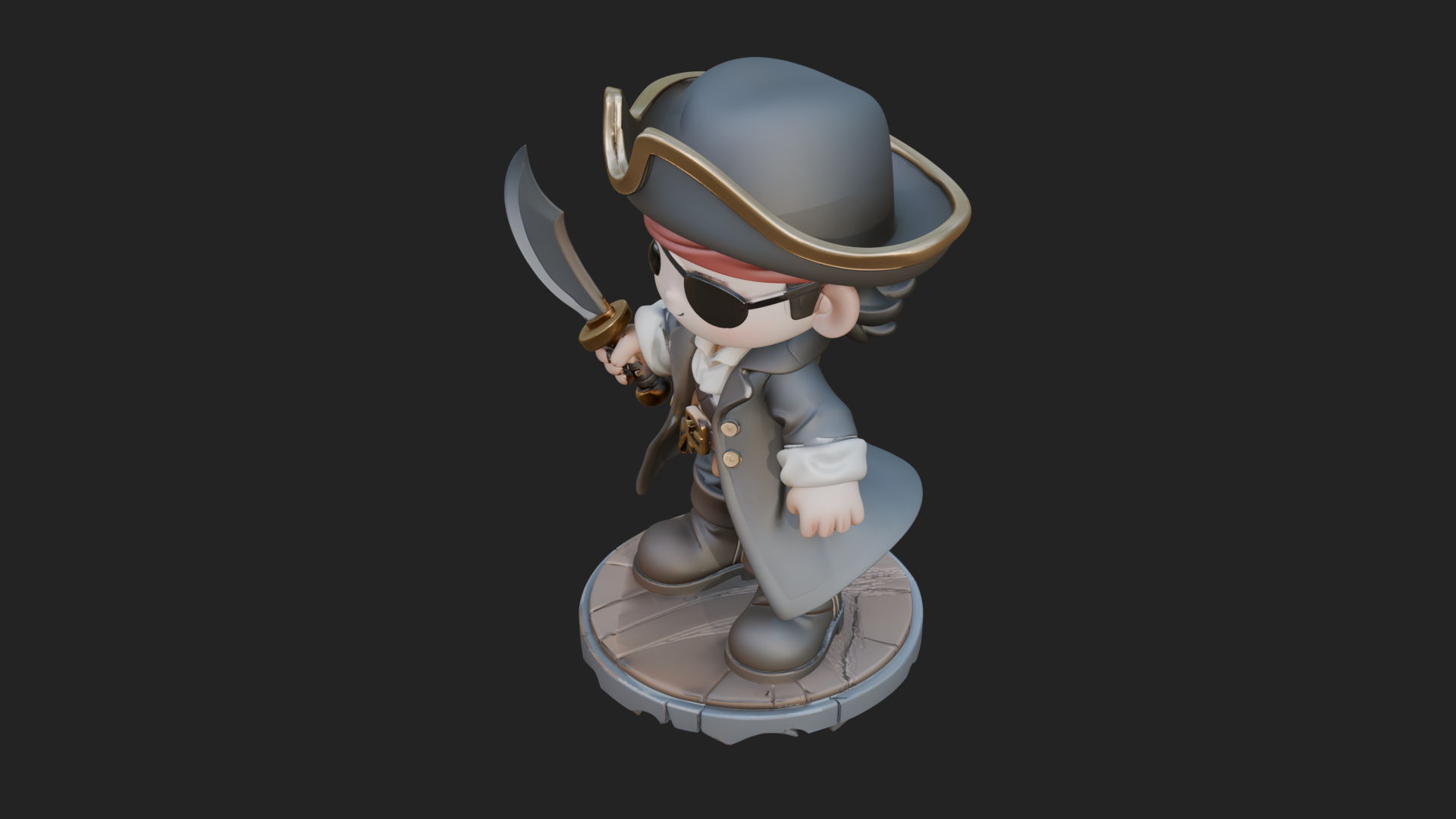 Chibi Pirate Captain Statue Design 1 3D Print Model 3D Model