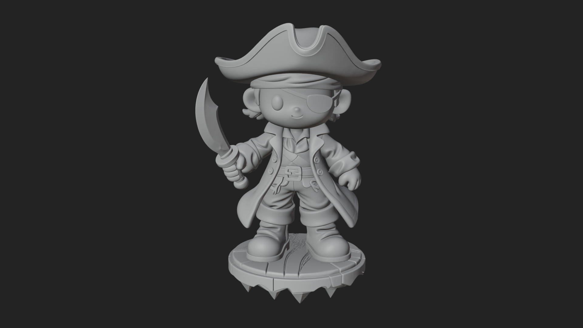 Chibi Pirate Captain Statue Design 1 3D Print Model 3D Model